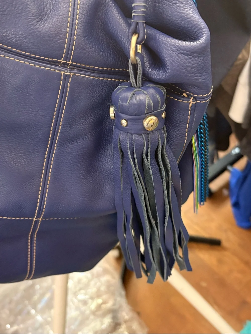 Hayden-Harnett Ana Cobalt Blue Pebbled Leather Oversized Hobo Bag Y2K